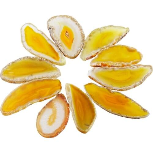 TUMBEELLUWA 1Lot (5Pc) Natural Light Table Agate Slices Dyed Yellow,Irregular Healing Crystal Collection Home Decoration 1-2