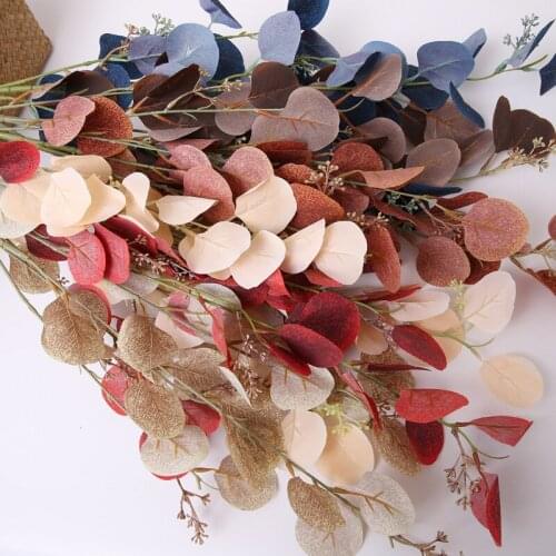 1pc Artificial Leaves Branch Green Silk Eucalyptus Leaf For Home DIY Decor Wedding Plants Faux Fabric Foliage Decoration
