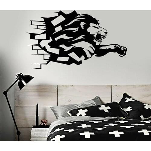 Vinyl Wall Decal Brick Lion African Animal Predator Wall Stickers Boys Bedroom Decoration Design Removable Art Wall Decor B381