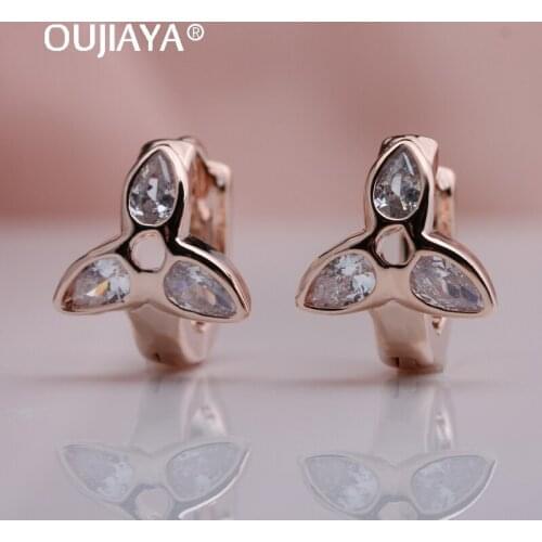 OUJIAYA New triangle flower Hollow Dangle Earrings Women White Round Zircon Earring with Stones Dainty Korean Gifts Party A210