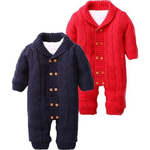 Winter Baby Romper Boys Girls Jumpsuit Winter Coveralls Jersey Soft Hooded Warm Knitted Thicken Infant Baby Clothes Outfits