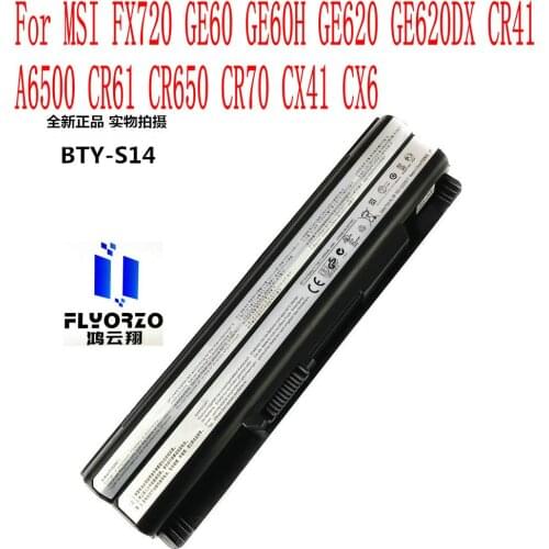 100% Brand New 4400mAh/49WH BTY-S14 Battery For MSI FX720 GE60 GE60H GE620 GE620DX CR41 A6500 CR61 CR650 CR70 CX41 CX61 Laptop