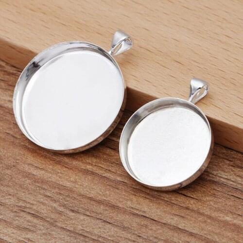 100pcs silver plated into 20mm 25mm tray with bail pendant bezel blank pendant base cabochon settings