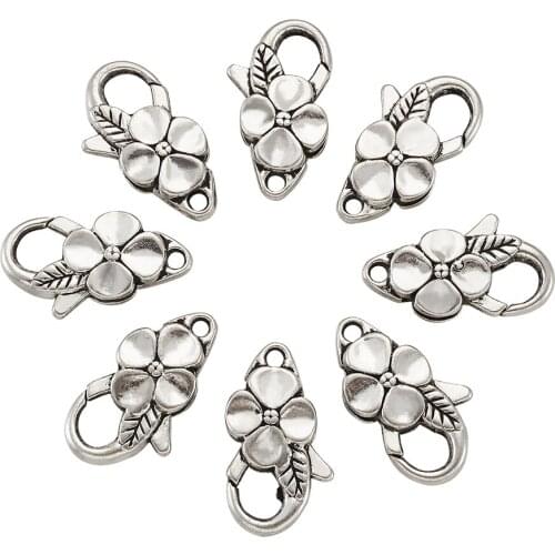 20Pcs Antique Silver Color Lobster Claw Clasps Creative Retro Flower Style Clasps for DIY Necklace Bracelet Jewelry Making