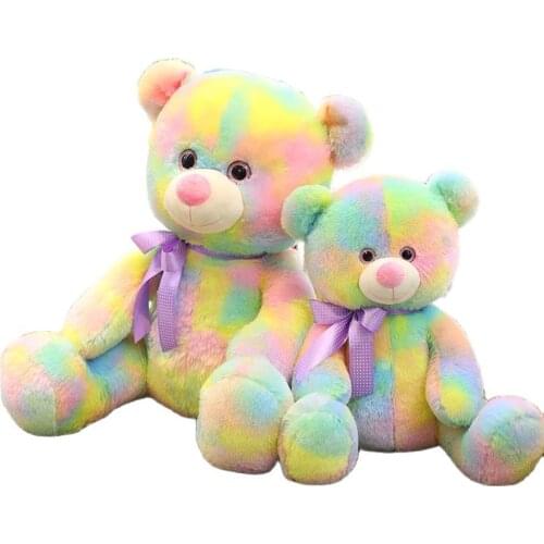 45cm 60cm New Colorful Rainbow Teddy Stuffed Bear with Bow Soft Plush Doll Toy