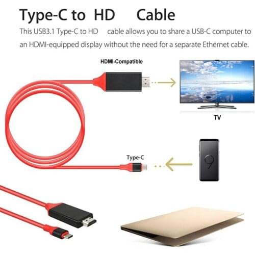 4K Type C HDMI-compatible Cable to TV HDTV Video Adapter Converter for Macbook for Samsung For Huawei P20 P30 Pro Android Phone