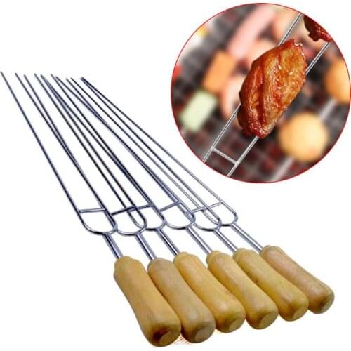 6pcs Stainless Steel U-Shaped Barbecue Brazing Fork Needle Grilling Skewers Double Prong BBQ Tools