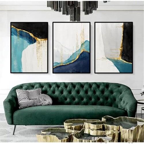Abstract Wall Poster Golden Yellow Blue Black Nordic Canvas Print Nordic Decoration Wall Art for Living Room Home Decoration
