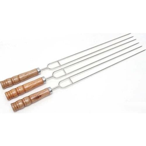 Wooden Handle Barbecue Sign Stainless Steel U-Shaped Grilling Skewer Grilled Chicken Wings Spit Outdoor Barbecue Fork