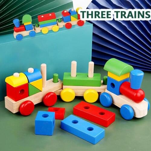 Baby Toys Montessori Toys Trailer Wooden Train Vehicle Blocks Geometry Colour Cognition Early Educational Toys For Children Gift