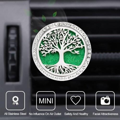 Tree of Life Auto Diffuser Locket Vent Clip Car Air Freshener 30mm Rhinestone Magnet Stainless Steel Aromatherapy Perfume Locket