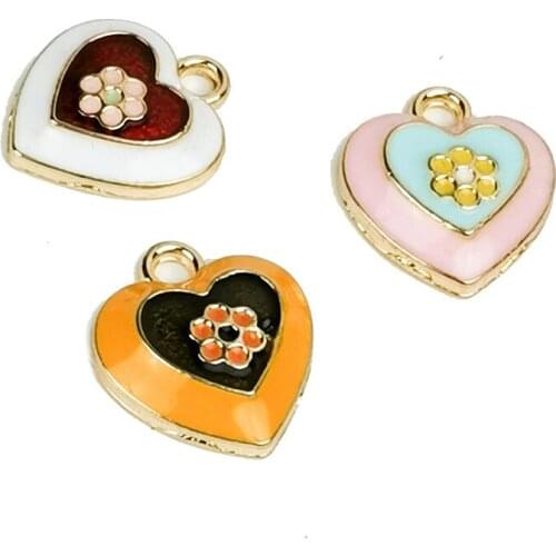 10Pcs 14x16mm Enamel Heart &Flower Enamel Pendant Charms DIY Jewelry Hair Bracelet Earring Finding Accessories