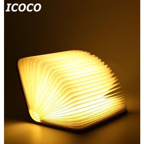 ICOCO USB Rechargeable LED Magnetic Foldable Wooden Book Night Light Desk Lamp Hot Sale for Home Decor Best Gift Drop Ship