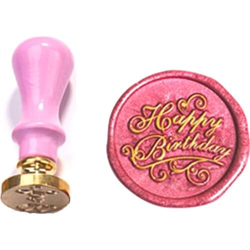 Exquisite Paint Wax Seal happy birthday brass stamp MINI PINK handle,DIY Ancient Seal Retro Personalized Wax Seal High Quality
