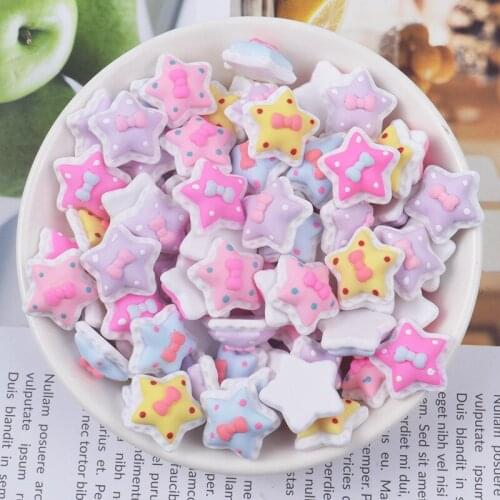 Kawaii Polka Dots Bow Stars Resin Cabochons 10pcs Cute Cameo Patch sticker Fit Gril Hair Jewelry Bow Center Clip Headband Decor