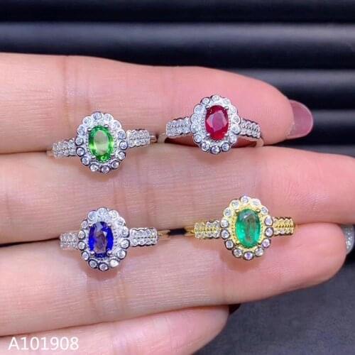 KJJEAXCMY boutique jewelry 925 sterling silver inlaid Natural Sapphire Emerald Ruby Schafflerite Ring support detection