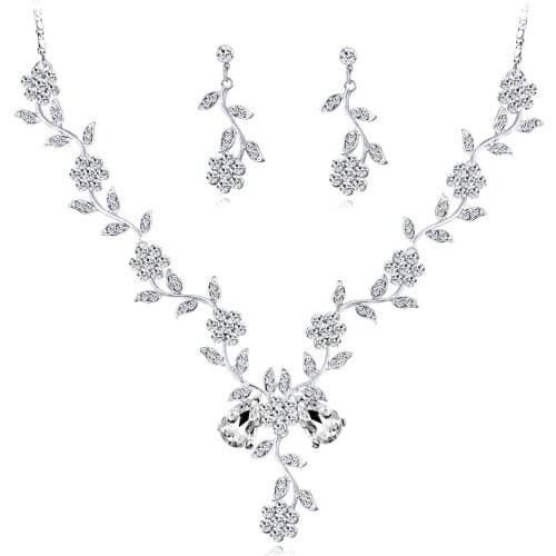 Jewelry Set Fashion Crystal Zinc Alloy Platinum Plating Necklace Earrings Set
