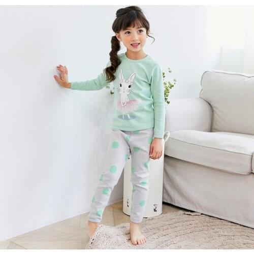 Baby Girl Cartoon Ballet Pink Rabbit Sweatshirt Underwear Clothes Set Green Cotton Soft Sleepwear Long Sleeve Pajama