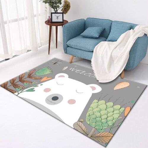 Modern Brief Carpets Nordic Carpet for Living Room Cartoon Bear Cat Printed Mat Non-Slip Area Rugs Absorbent Boho Morocco tapis