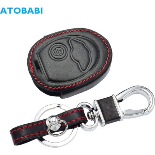 Leather Car Key Case For BMW Mini Cooper R50 R53 1 Buttons Remote Fobs Shell Cover Keys Bag Keychain Protector Auto Accessories