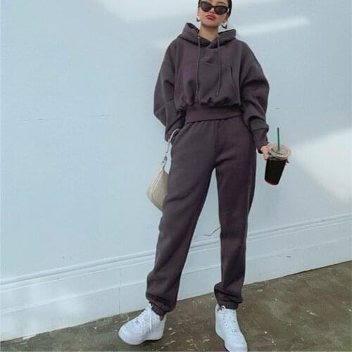 40#Womens Ladies Fashion Solid Color Long Sleeve Neck Casual Tracksuit Rompers Set Hoodies Jumpsuits New Pullover Sports Suit