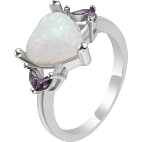 2019 New Love Heart Design White Opal Wedding Engagement Ring Accessorise Silver Color Ring Cute Elegant Style Rings for Women
