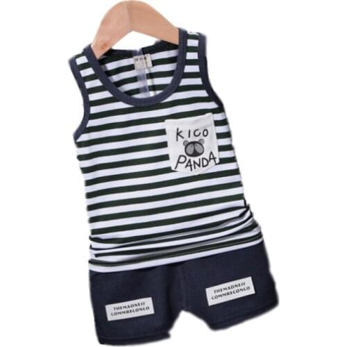 New Summer Baby Boy Girls Clothing Children Cartoon Stripes Vest Shorts 2Pcs/set Toddler Casual Clothes Suit Kids Costume