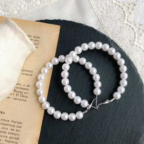 New Korea Women Big Immitation Pearl Circle Hoop Earrings Transparent Loops for Woman Girl Vacation Bohemia Huggies Jewelry