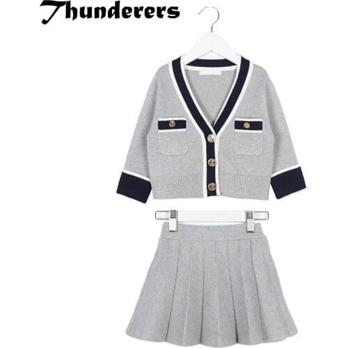 2018 autumn and winter girls outfits new girls set core yarn sweater cardigan plus skirt 2 pcs winter clothes for girls