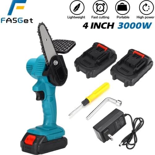 88Vf 1080W 4 Inch Mini Electric Chain Saw With 2 Battery Rechargeable Woodworking Pruning One-handed Garden Logging Power Tool