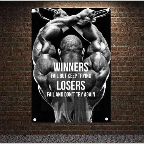WINNERS FAIL BUT KEEP TRYING LOSERS FAIL AND DON'T TRY AGAIN Motivational Workout Posters Exercise Banners Wall Art Gym Decor