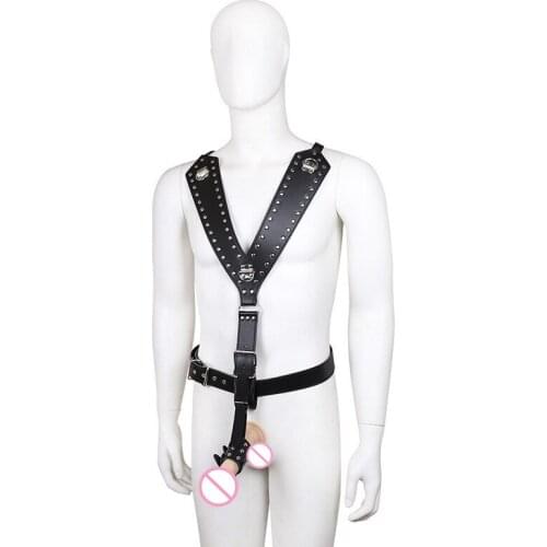 Fetish Men BDSM Harness with Cockring Sexual Leather Gay Bondage Lingerie Body Chest Harness Belt Rave Gay Clothing for Sex