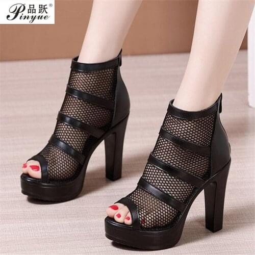 Plus Size 32-43 Block Heel Gladiator Sandals Women Shoes 2021 Summer Platform Sandals Cutout High Heels Sandals Ladies