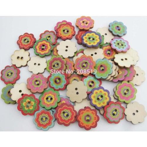 WBNALV Various colorful wood flower buttons mix 200pcs 19MM 2-hole sewing accessories for DIY Scrapbooking