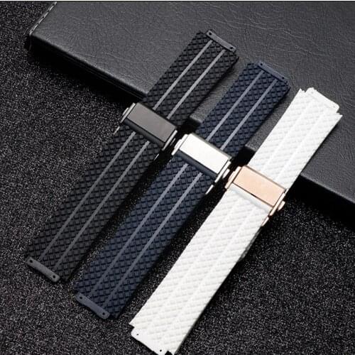 High quality 25*19mm Black Brown White Blue Soft Silicone Rubber Watchband For HB Watch Strap Big Bang Fusion series bracelet