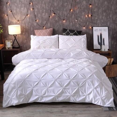 J Luxury Bedding Set Pinch Pleat White Duvet Cover With Pillowcase Grey Double Bed Cover Set NO SHEET Queen King 2/3pcs Home