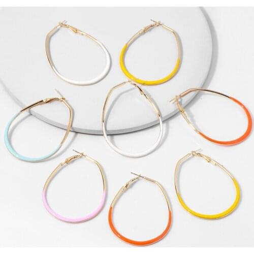 Dripping Oil Temperament Big Hollow Copper Oval Hoop Earring Simple Fashion Copper U-Shape Dangle Hoop Earrings For Women Girl