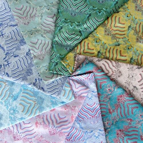 Coastal Flower Waves Simulation Brocade Silk Width 75CM Sells Handmade DIY Clothing Fabric