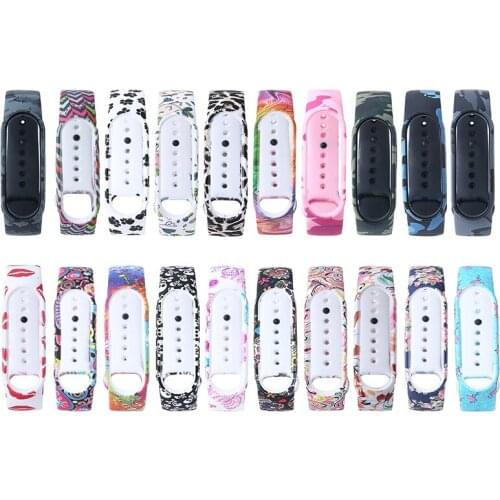 Fashion Printed Camouflage Silicone Strap For Xiaomi Mi Band 5 Smart Watch Bands Cartoon Adjustable Strap Replacement Band Strap