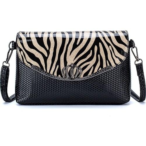 2021 bright leather womens bag fashion handbag noble printing one shoulder slanting bag Pu versatile womens small square bag