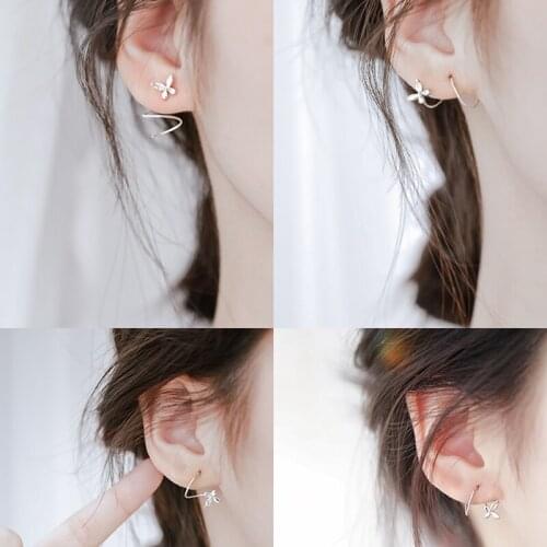 KISSLOVE Temperament Fashion Double Layer Butterfly Flower Stud Earrings For Girls Wedding Earrings