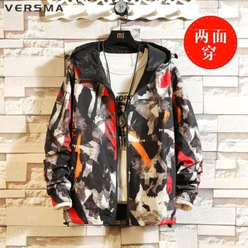 VERSMA Korean Harajuku Military Camouflage Two-sided Jacket Coat Men Autumn Hip Hop Streetwear Mens Bomber Jackets Dropshipping