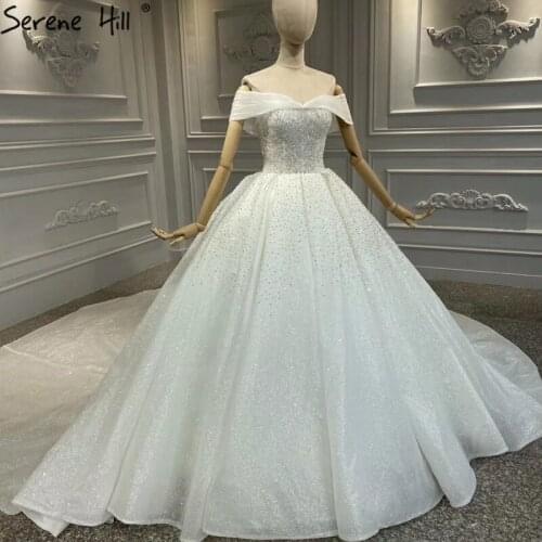 High-end White Sleeveless Sexy Wedding Dresses 2020 Off Shoulder Beading Sparkle Bridal Gowns HA2377 Custom Made