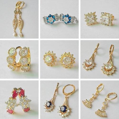 1Pair Wholesale Fashion Personality Circle Earring for Women Shiny Zircon Earings Brincos Wedding Pendant Gold Color Jewelry