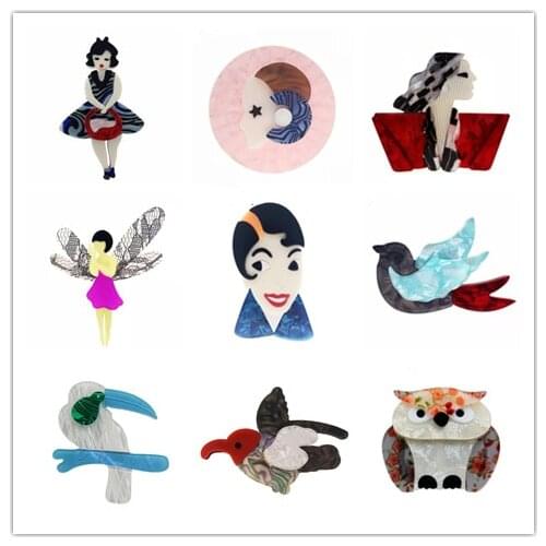 ZiccoWong Acrylic Figure Animal Brooch For Women Girl Owl Woodpecker Wing Angel Brooch Badge Bag Dress Party Gift Jewelry