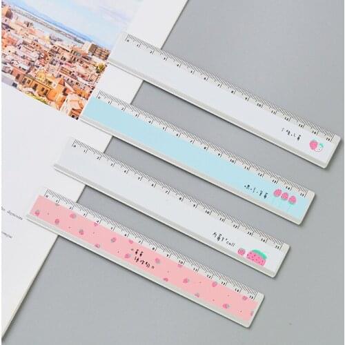 1pcs Korean creative student stationery cartoon cute print Green strawberry / hip hop aluminum ruler 15cm