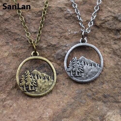 1pcs bronze color mountain pendant pine tree necklace