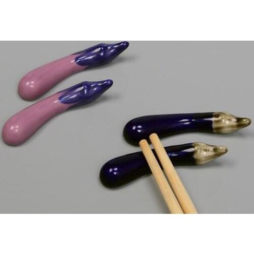 2pcs/set Chopstick Shelf Rack Ceramic Eggplant Chopstick Holder Home Kitchen Chopstick Rest Stand Tableware Dinner Utensils