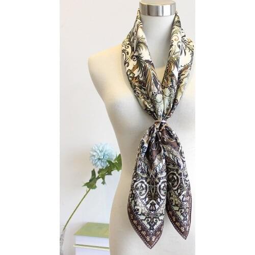 2021 Square Silk Scarf Women Fashion Print Large Scarfs Office Lady Hair Band Foulard Hand Kerchief Female Bandana Shawl Rolled