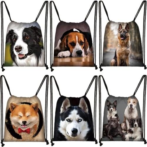 3D German Shepherd / Bulldog Drawstring Bag Teenagers Portable Backpack Printing Cute Dog Travel Essentials Storage Bags